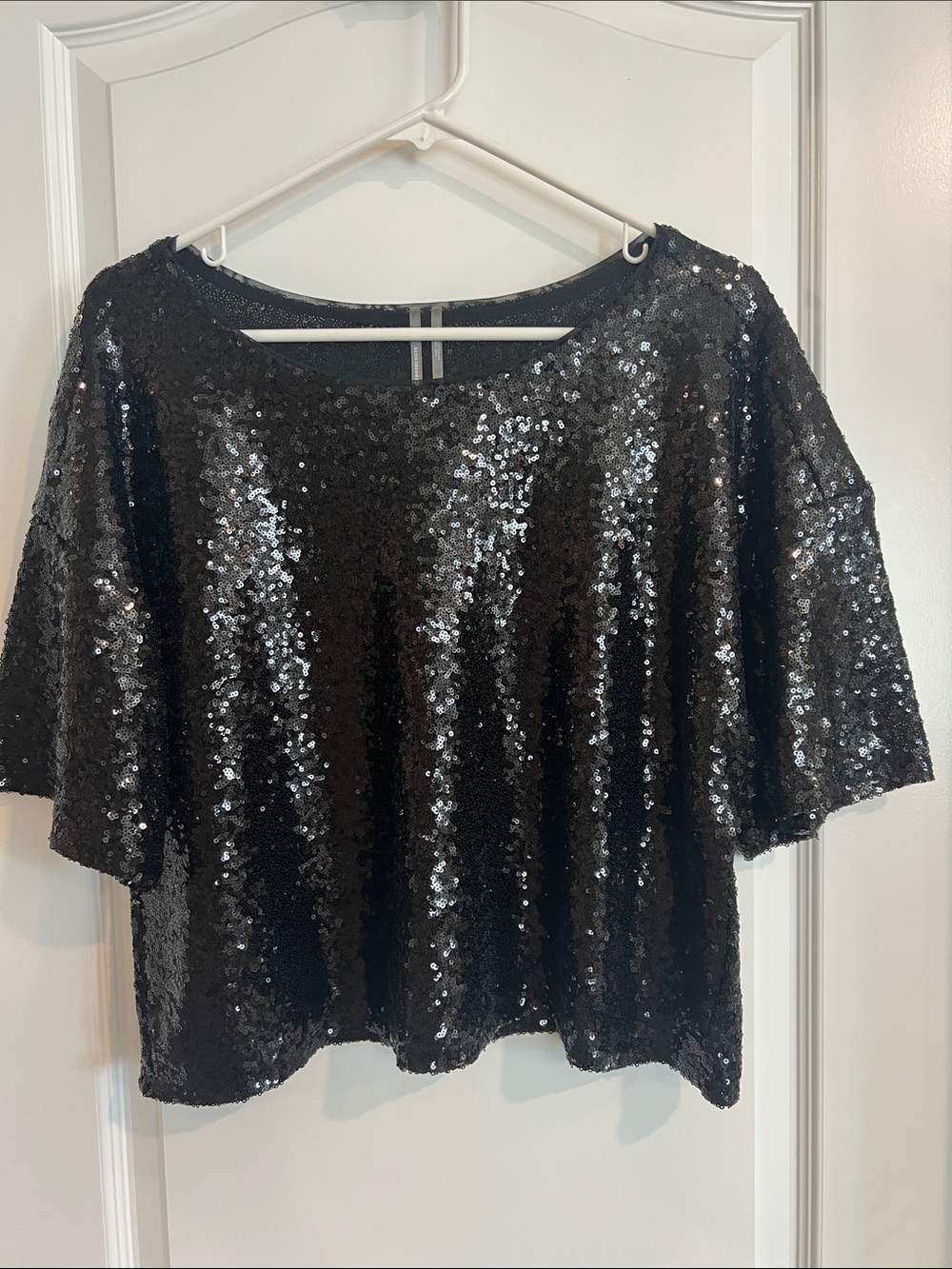Anthropologie Black Sequin Crop Top